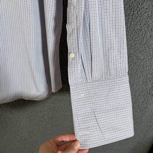 Canali Italy Made Check French Cuff Button Up Shirt - Men's Size 47/18.5 - Blue - Picture 6 of 12
